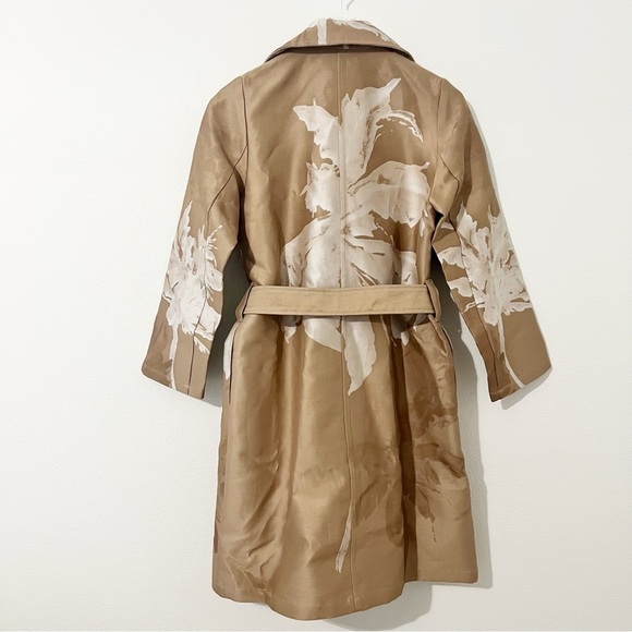 Eleanor Leftwich Marie Trench Coat Khaki Floral Belted Size Small S - Picture 10 of 11